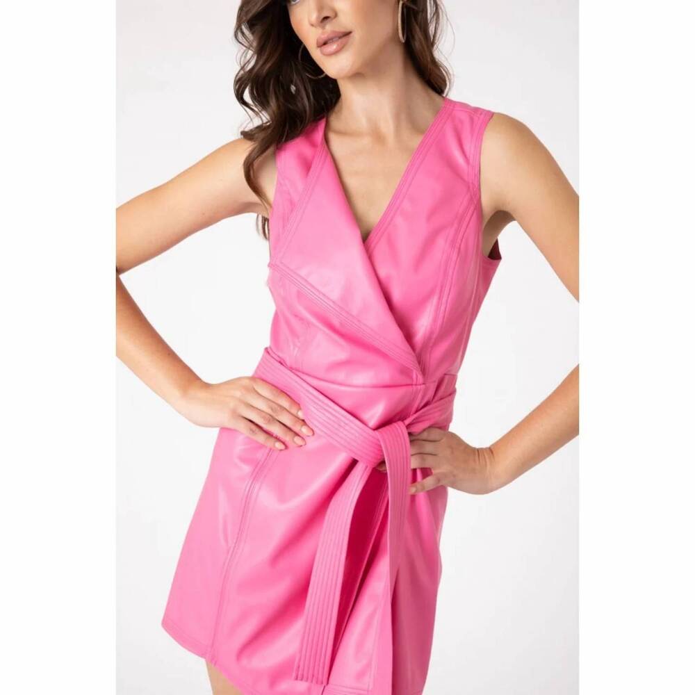 NEW SINCERELY OURS faux leather wrap dress in pretty in pink